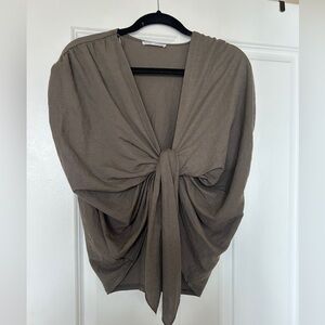 Zara Taupe Blouse with Tie Detail